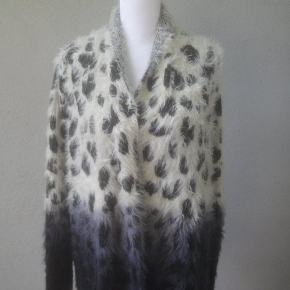 Oliver Sweater Cardigan Fuzzy Soft Open Front Animal Print Black-Cream XL - Picture 5 of 8